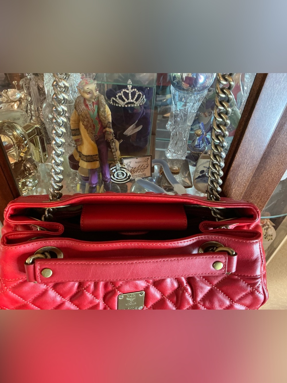MCM Red Quilted Leather Small Chain Shoulder Bag - Picture 8 of 9
